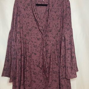 Free People Boho Dress Womens Size XS Long Sleeve Purple Floral Z017